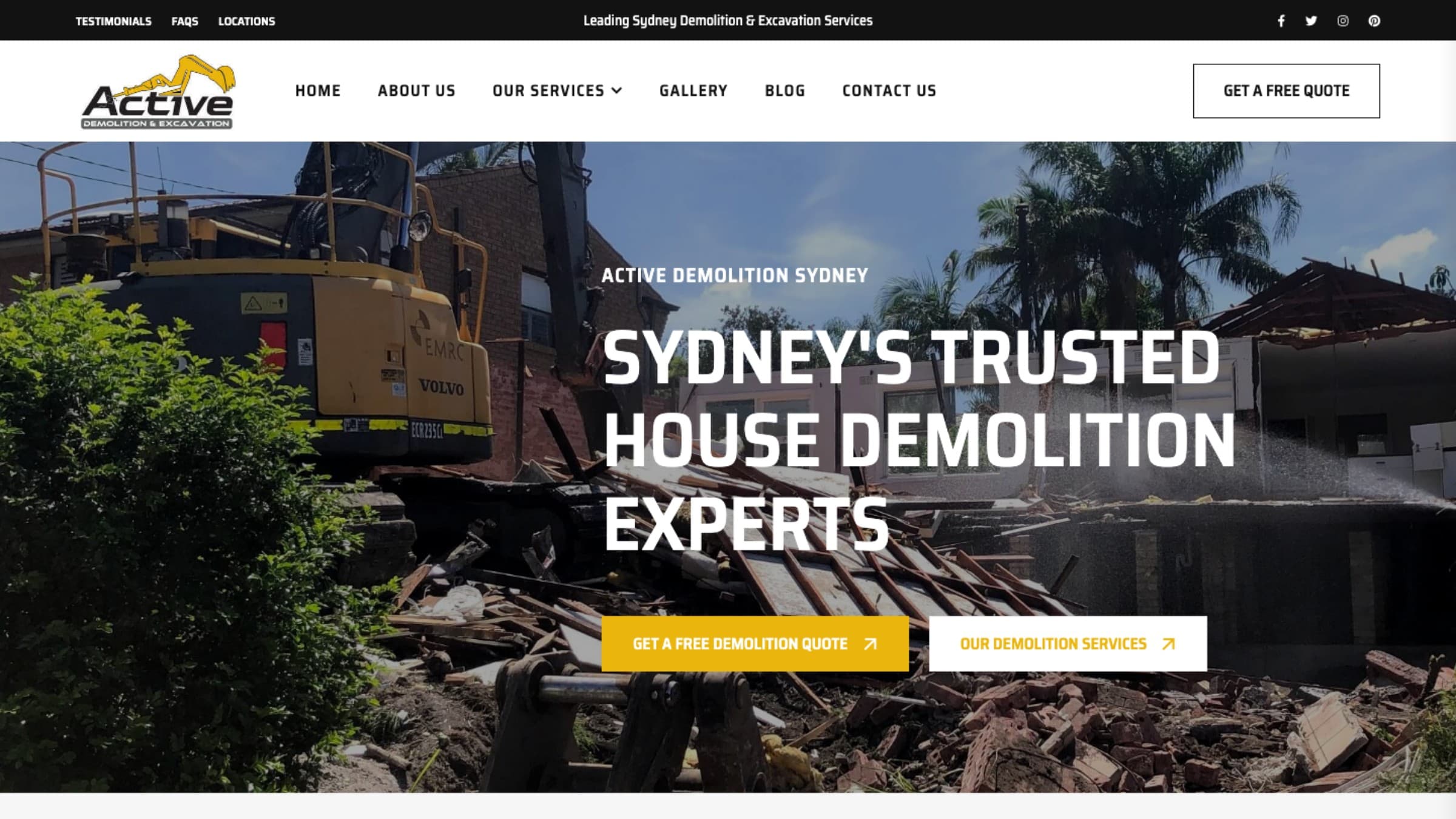 Active Demolition desktop website view